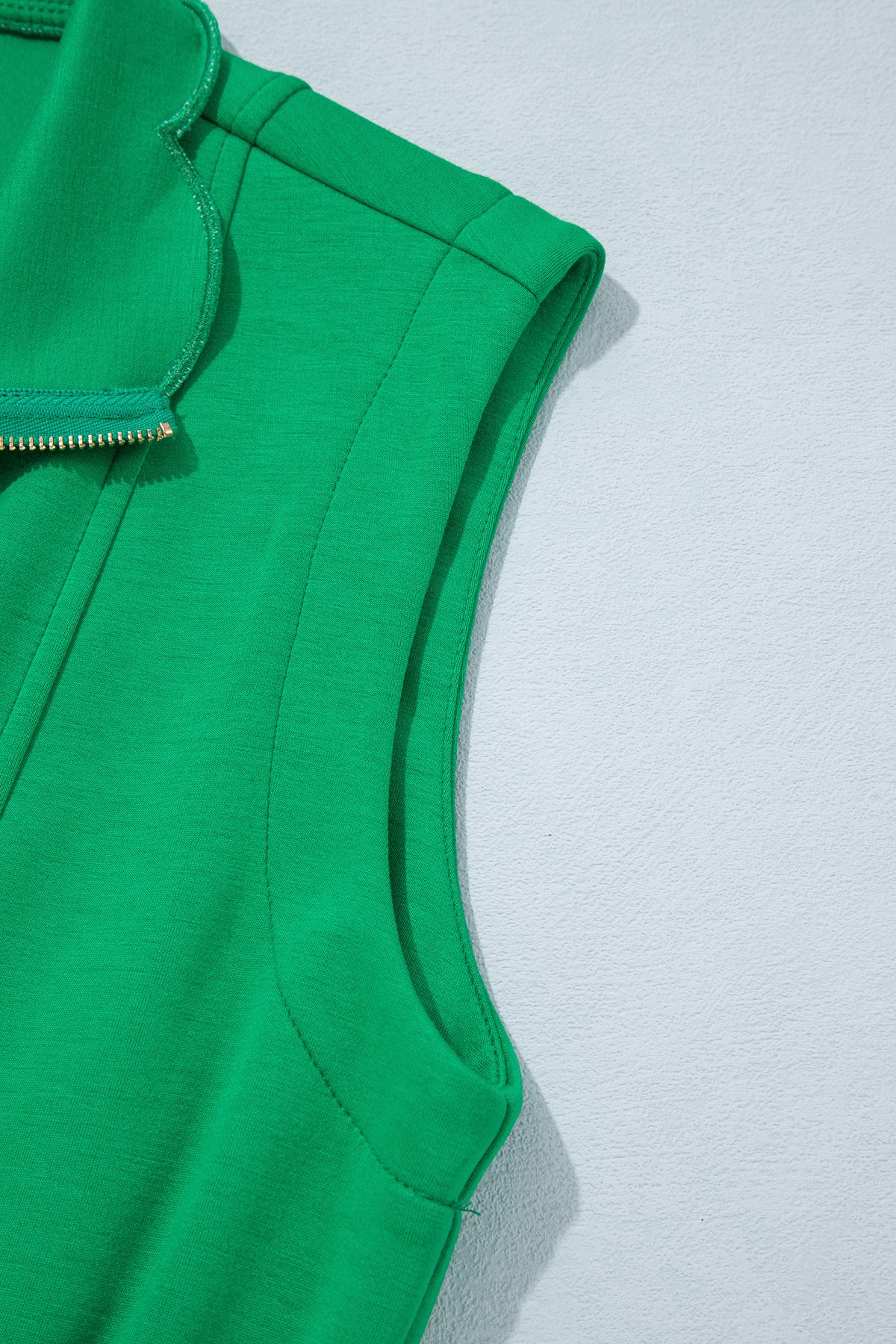 Bright Green Sleeveless Zip Front Scallop Hem Mini Dress