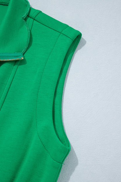 Bright Green Sleeveless Zip Front Scallop Hem Mini Dress