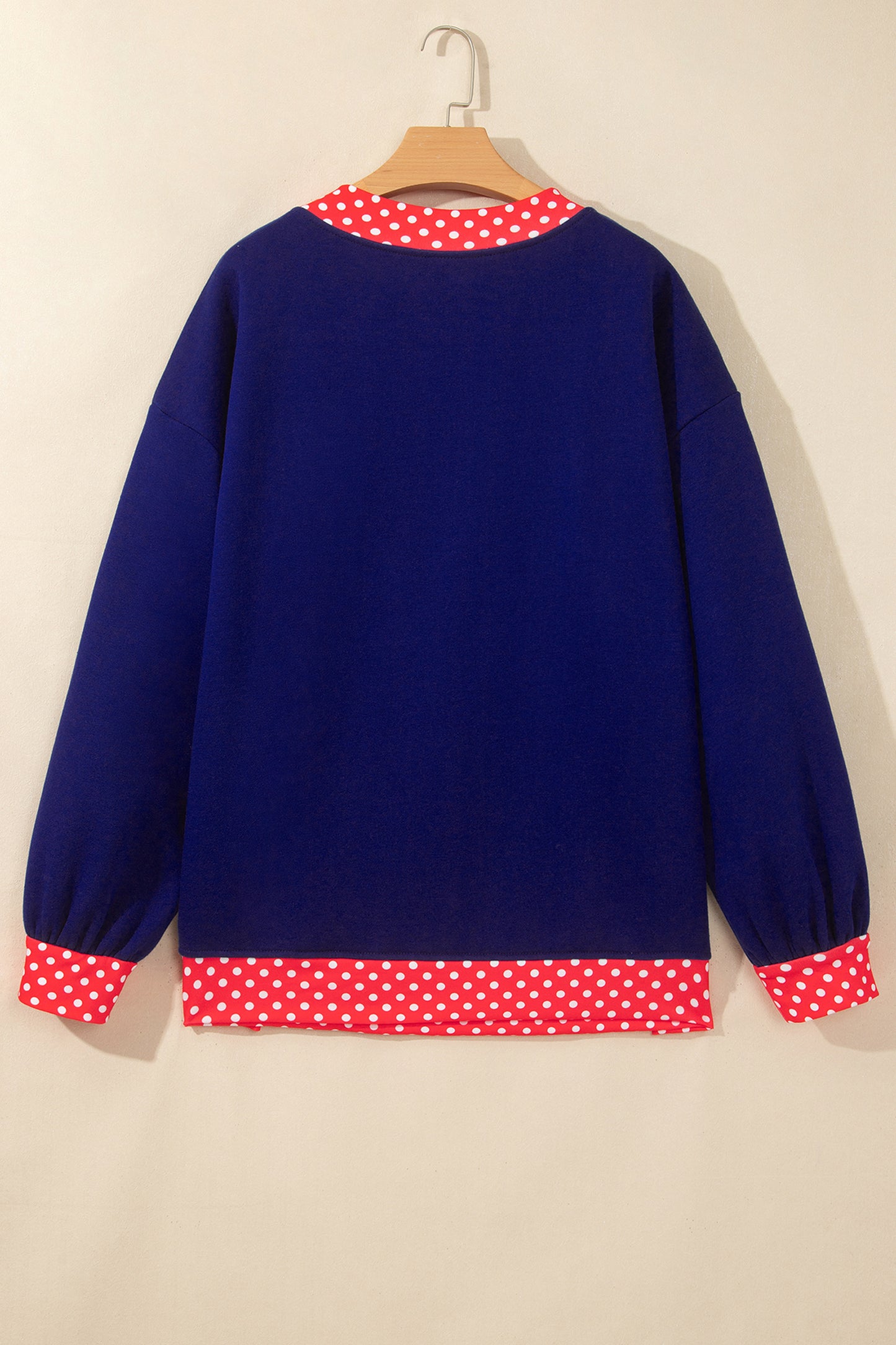 Pink Colorblock Polka Dot Contrast Trim Oversized Sweatshirt