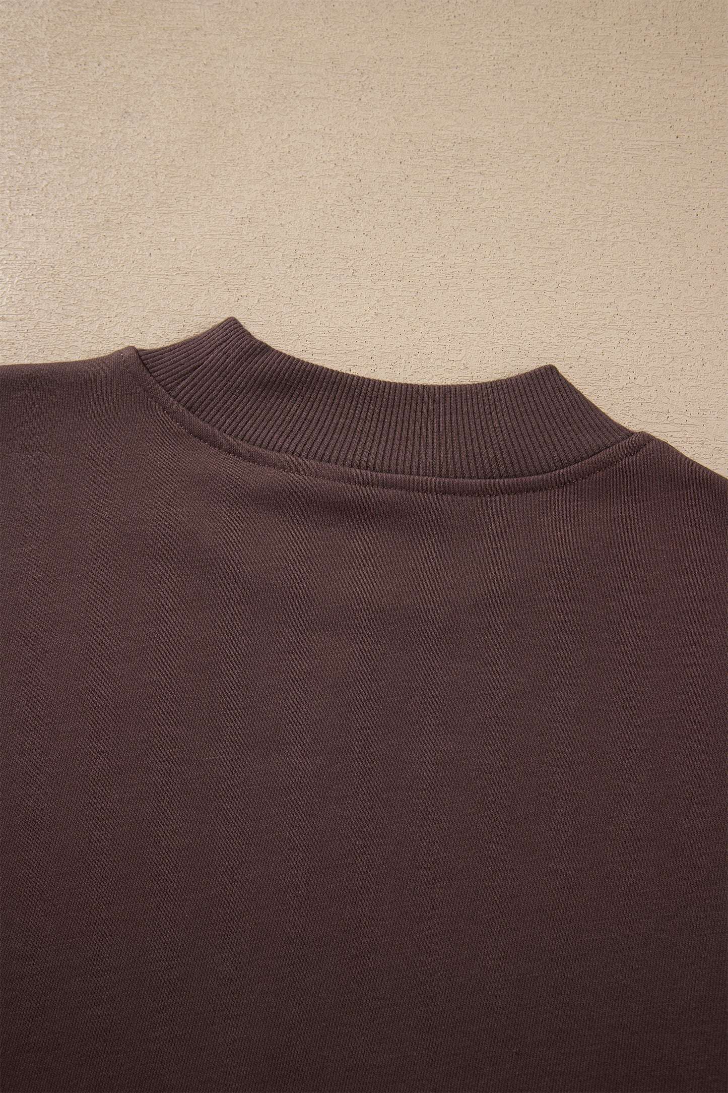Coffee Solid Color Piping Trim Mock Neck Pullover Drawstring Pants Set