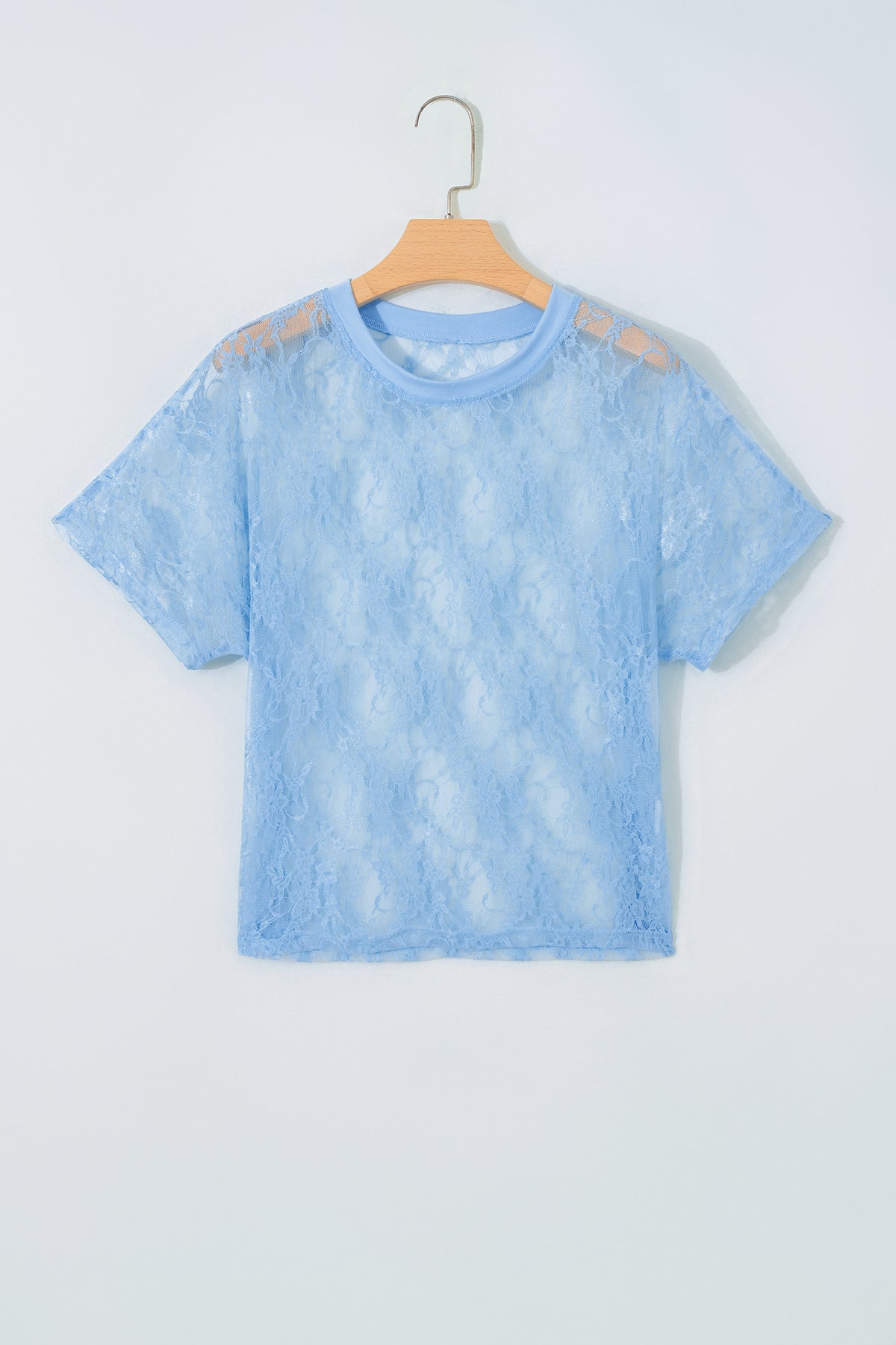 Beau Blue Sheer Floral Lace Boxy Tee