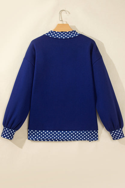 Pink Colorblock Polka Dot Contrast Trim Oversized Sweatshirt