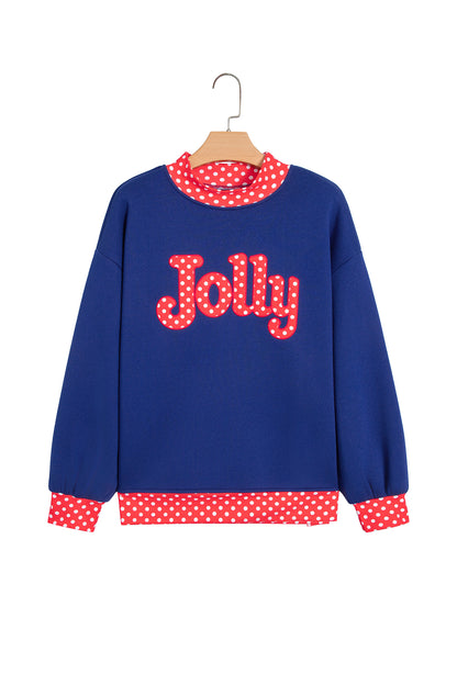 Fiery Red Polka Dot Letter Print Contrast Trim Mock Neck Sweatshirt