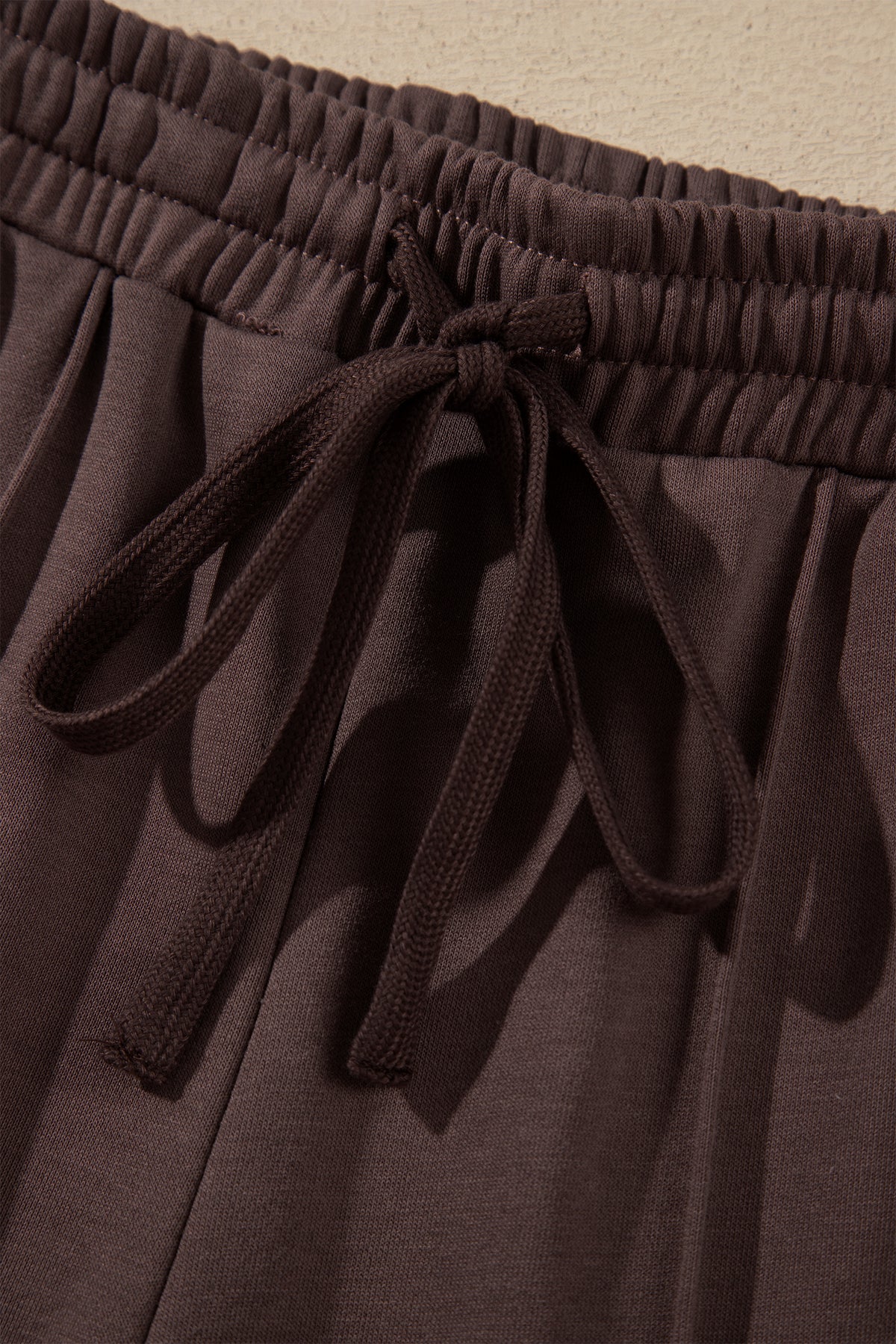Coffee Solid Color Piping Trim Mock Neck Pullover Drawstring Pants Set
