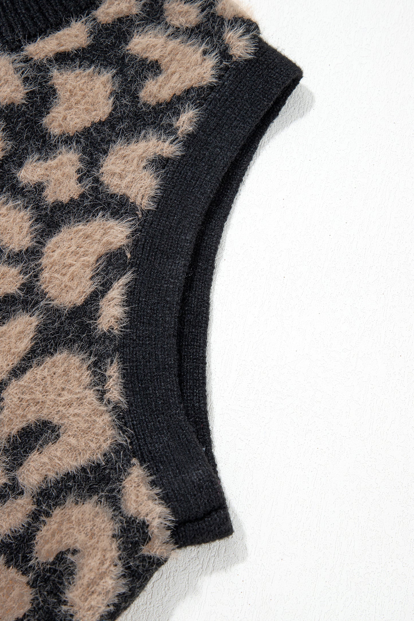 Black Leopard Print Knit Sleeveless Regular Wash Sweater Vest