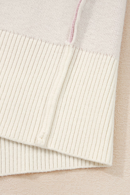 Pink Bow Print Ribbed Trim Exposed Seam Drop Shoulder Loose Sweater