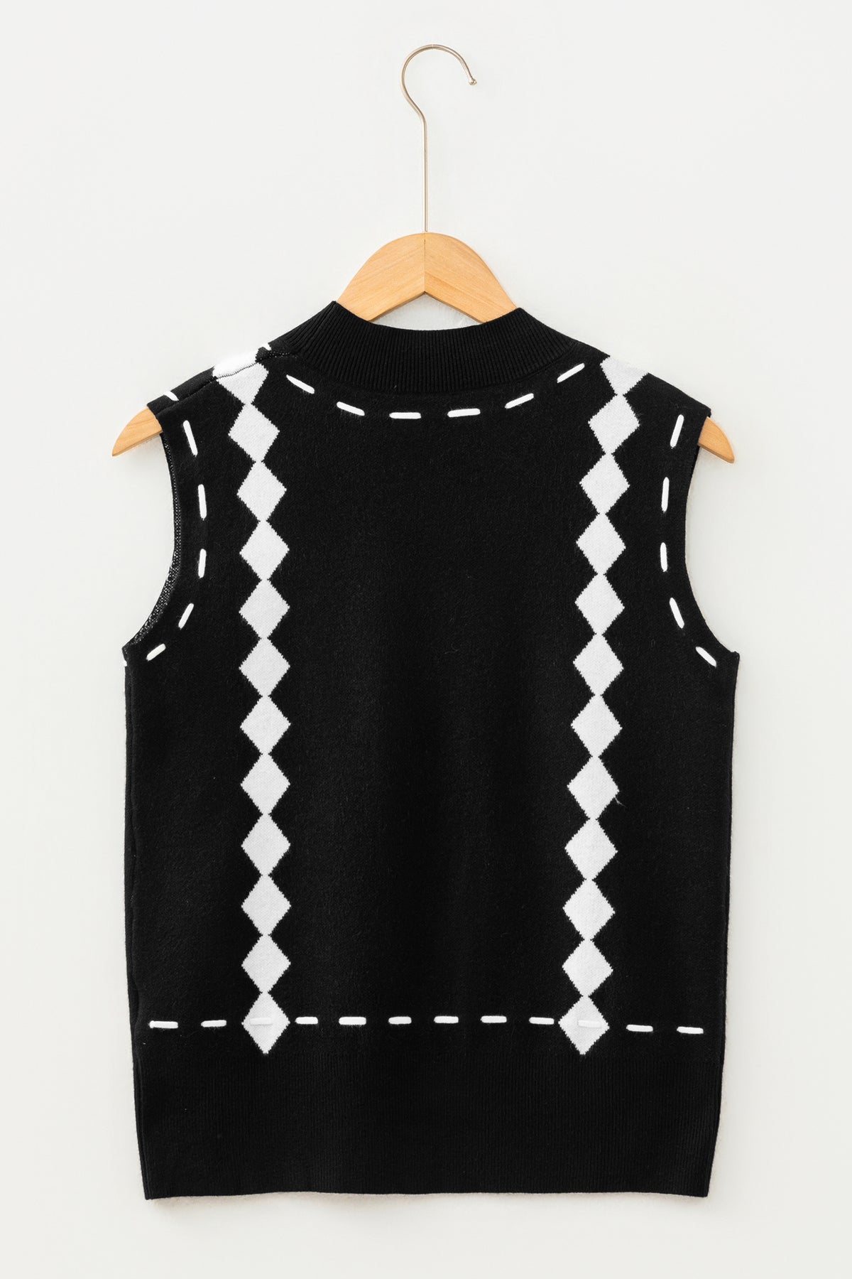 Black Western Horse Geometric Print Mock Neck Sweater Vest