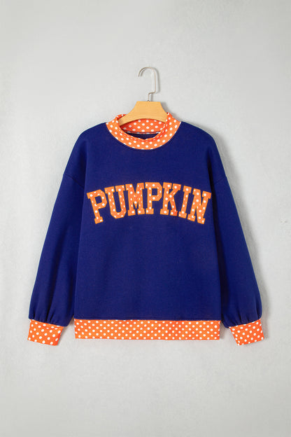 Fiery Red Polka Dot Letter Print Contrast Trim Mock Neck Sweatshirt