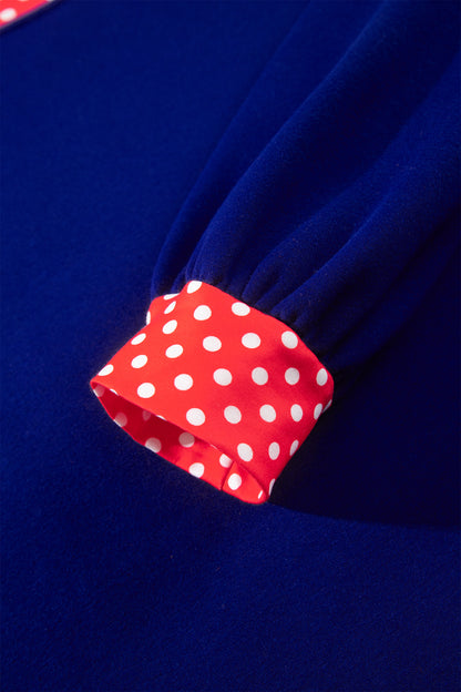 Pink Colorblock Polka Dot Contrast Trim Oversized Sweatshirt