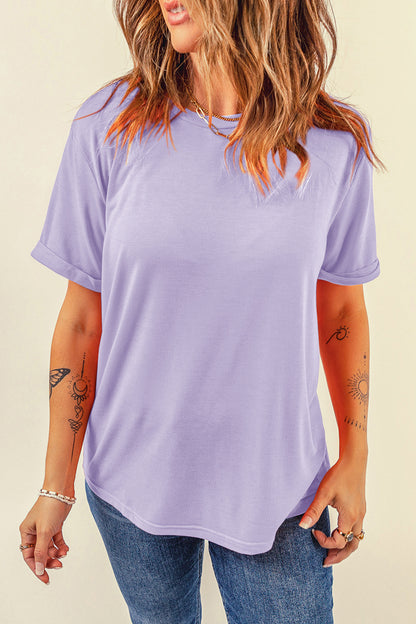 Dark Blue Casual Plain Crew Neck Tee