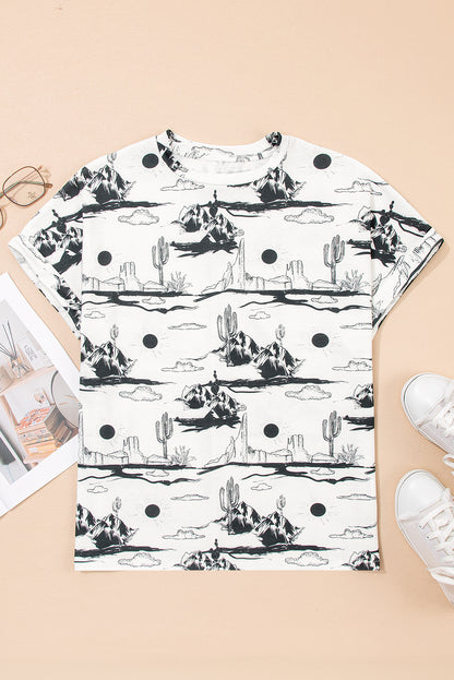Chestnut Desert Sand Print Short Sleeve Knit Top
