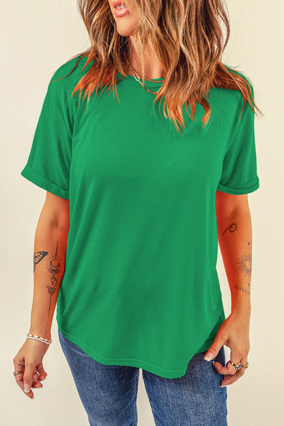 Dark Blue Casual Plain Crew Neck Tee