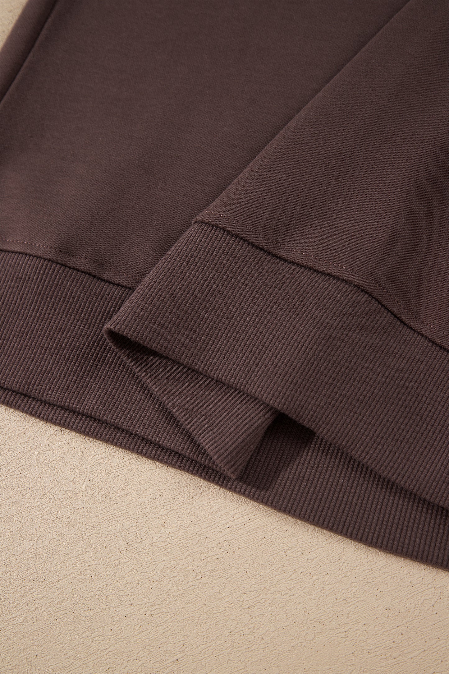 Coffee Solid Color Piping Trim Mock Neck Pullover Drawstring Pants Set