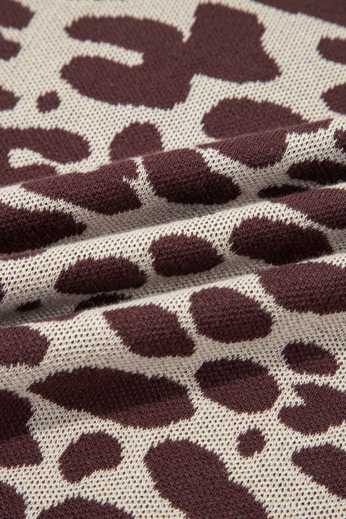 Khaki Leopard Print Short Sleeve Knit Loose Pullover Sweater