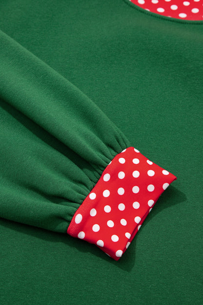 Racing Red Polka Dot Patchwork Round Neck Plus Size Sweatshirt