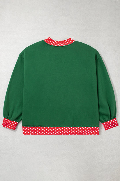 Racing Red Polka Dot Patchwork Round Neck Plus Size Sweatshirt