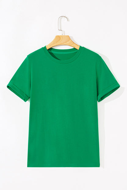 Dark Blue Casual Plain Crew Neck Tee