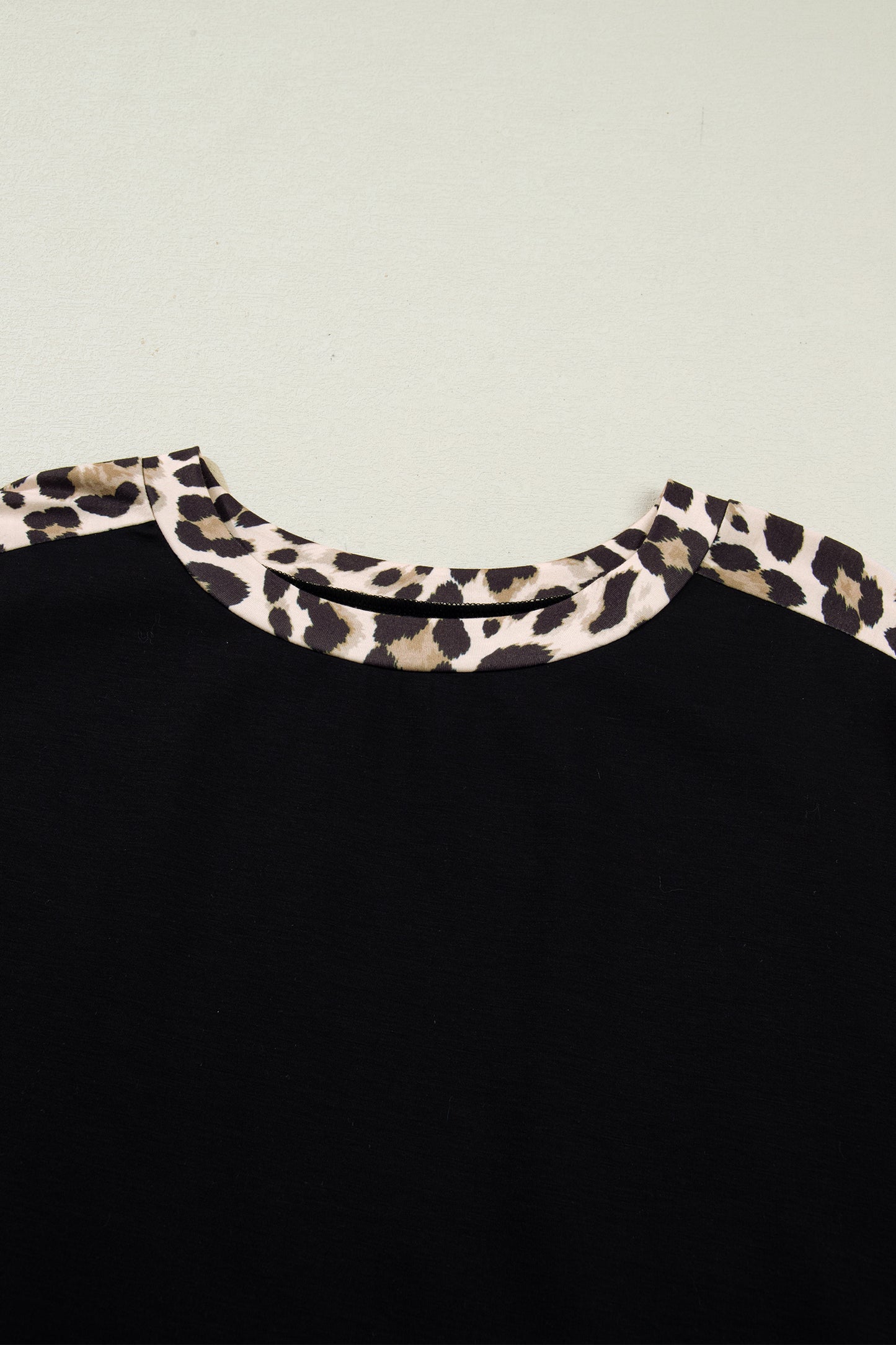 Black Plus Size Leopard Print Patchwork Shift T Shirt Dress with Pockets