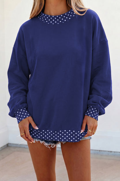 Pink Colorblock Polka Dot Contrast Trim Oversized Sweatshirt