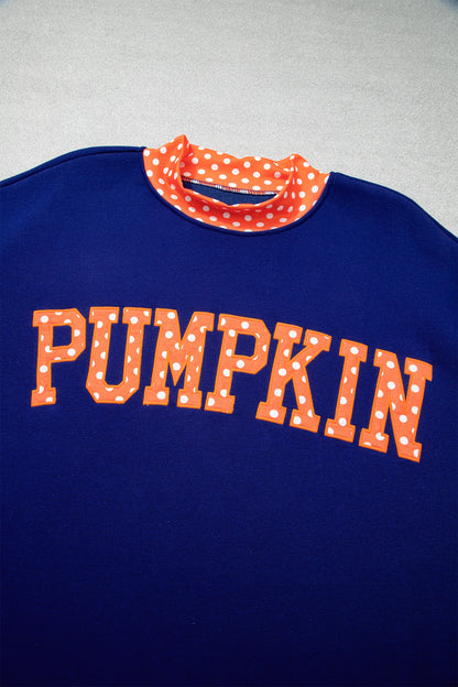 Fiery Red Polka Dot Letter Print Contrast Trim Mock Neck Sweatshirt