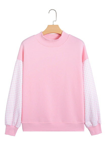 Black Plaid Sleeve Colorblock Loose Tunic Sweatshirt