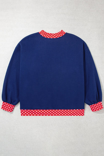Racing Red Polka Dot Patchwork Round Neck Plus Size Sweatshirt
