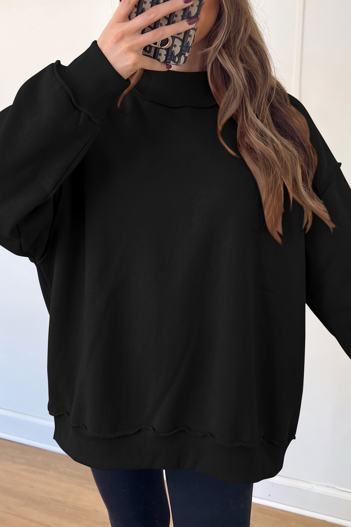Coffee Oversize Drop Shoulder Reversible Mock Neck Sweatshirt
