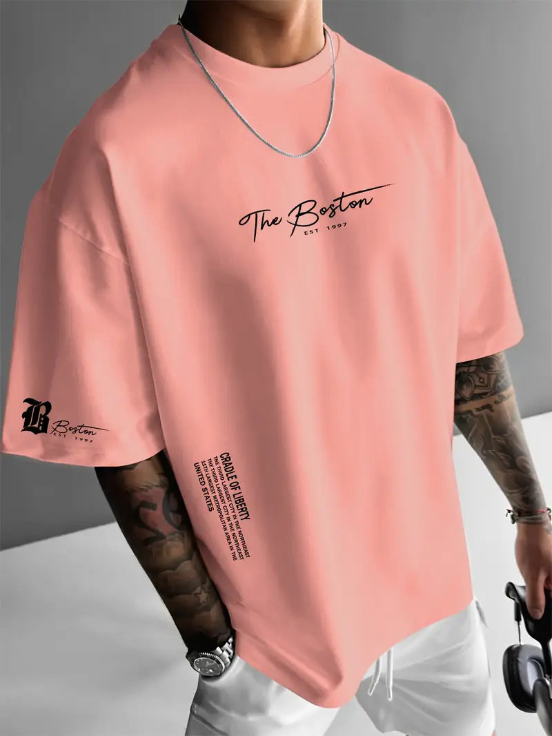 Cross-border New Trendy Brand Men's Round Neck Loose Casual Letter Short-sleeved T-shirt Top European Size