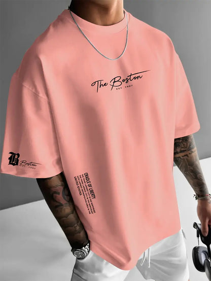 Cross-border New Trendy Brand Men's Round Neck Loose Casual Letter Short-sleeved T-shirt Top European Size