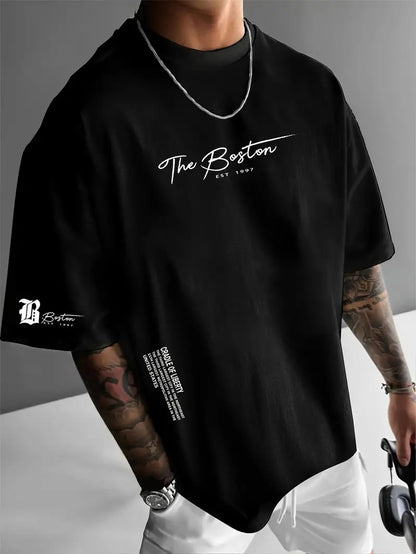 Cross-border New Trendy Brand Men's Round Neck Loose Casual Letter Short-sleeved T-shirt Top European Size