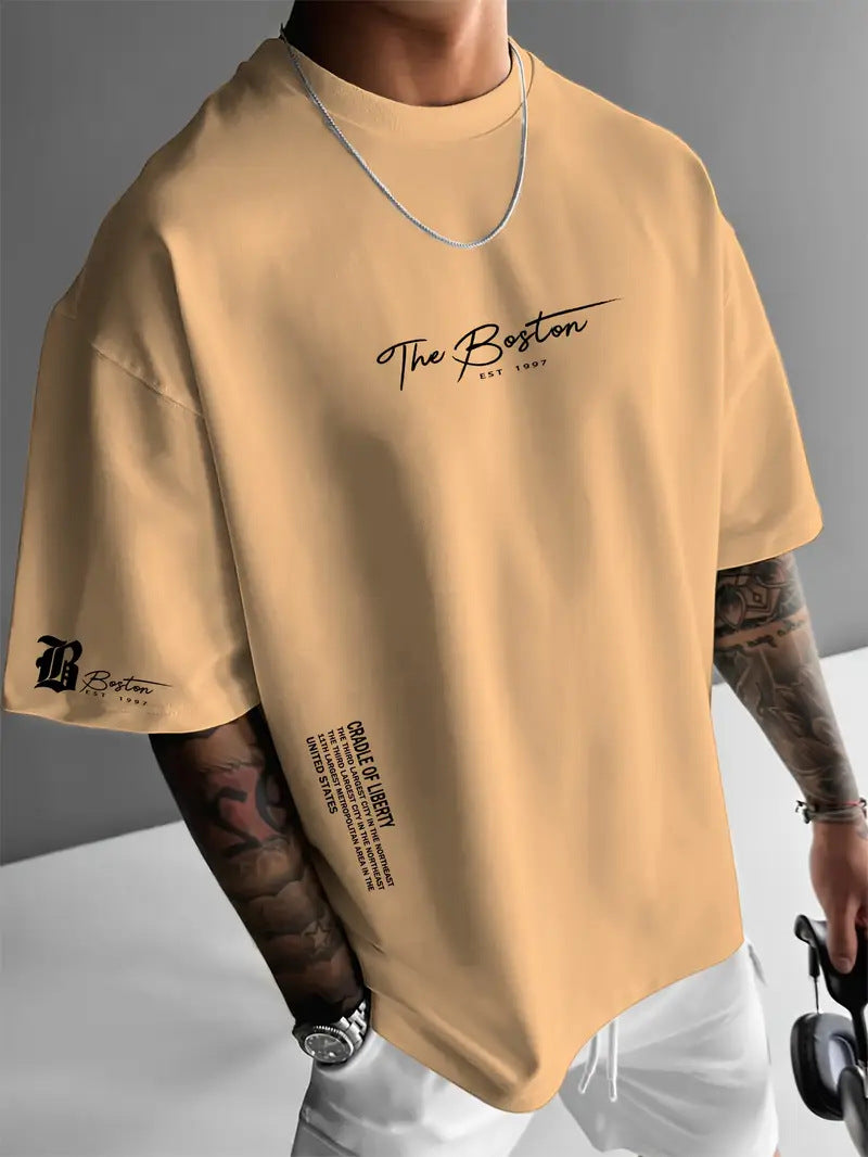 Cross-border New Trendy Brand Men's Round Neck Loose Casual Letter Short-sleeved T-shirt Top European Size