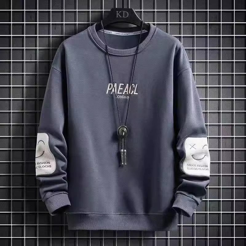 Long-sleeved T-shirt men's autumn 2024 new fashion Joker crew neck loose sweater men's casual handsome top