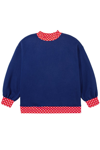 Racing Red Polka Dot Patchwork Round Neck Plus Size Sweatshirt