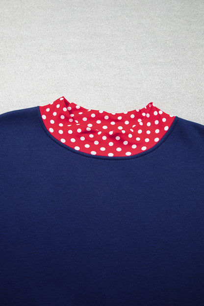 Racing Red Polka Dot Patchwork Round Neck Plus Size Sweatshirt