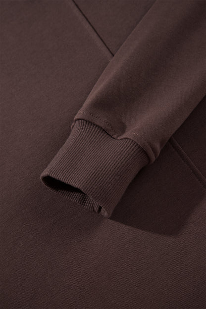 Coffee Solid Color Piping Trim Mock Neck Pullover Drawstring Pants Set