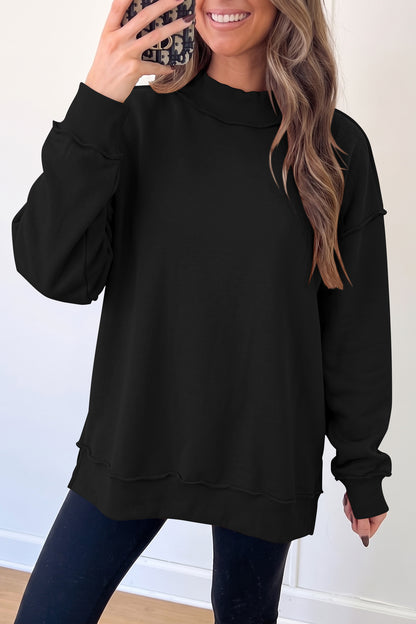 Coffee Oversize Drop Shoulder Reversible Mock Neck Sweatshirt