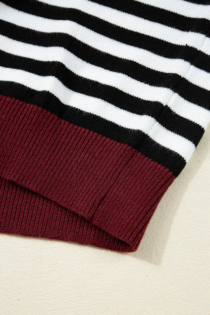Color black Striped Panels Colorblock Sleeve Chic Sweater