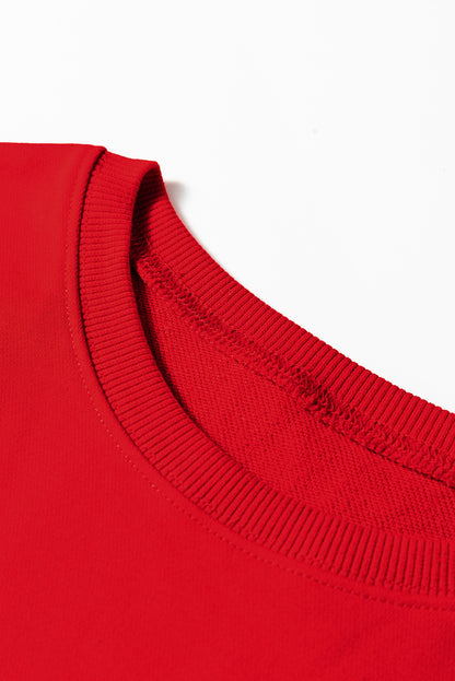 Fiery Red Varsity Contrast Banded Sleeve Shift Sweatshirt Dress