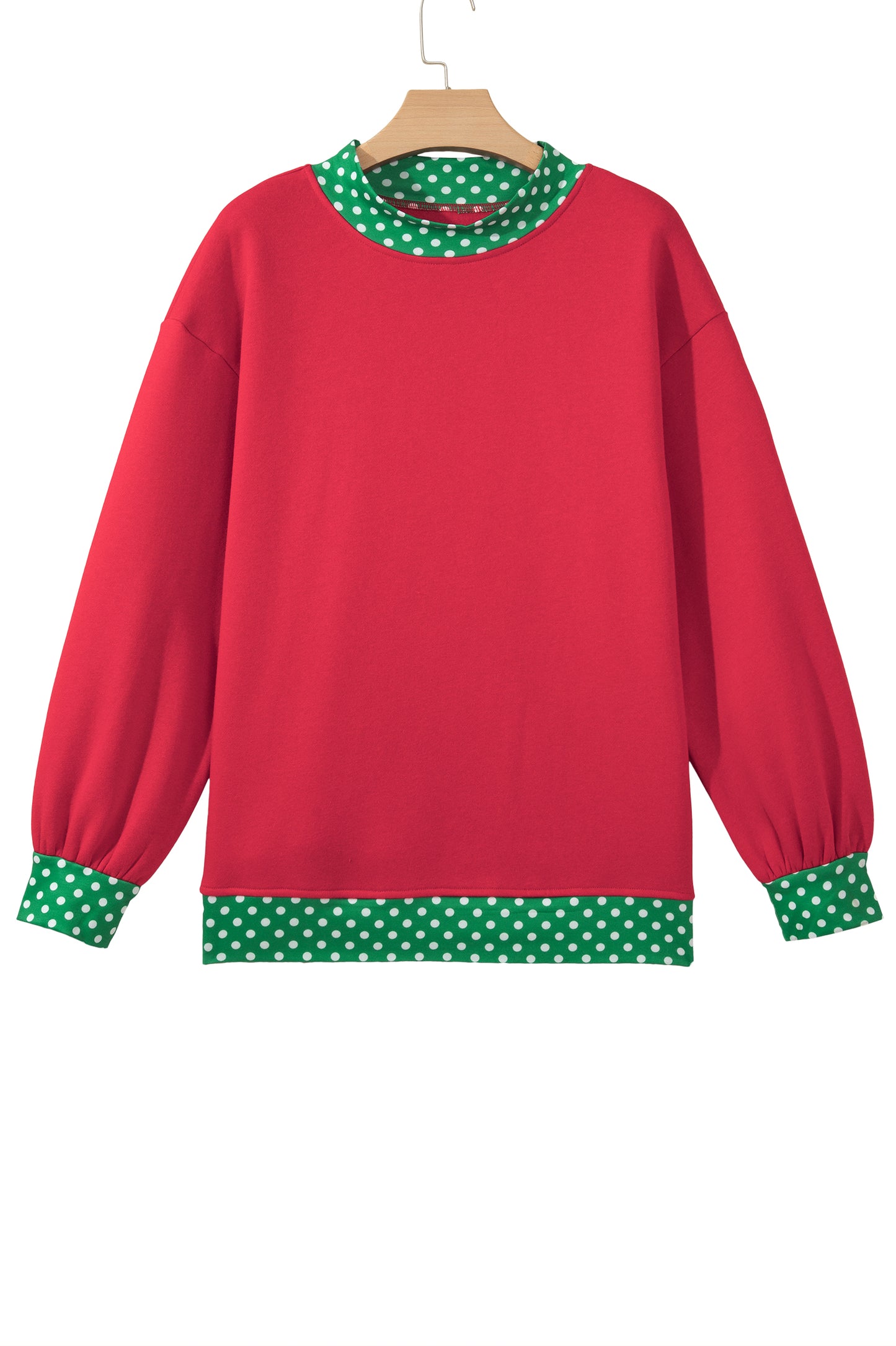 Pink Colorblock Polka Dot Contrast Trim Oversized Sweatshirt