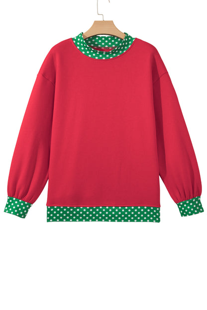 Pink Colorblock Polka Dot Contrast Trim Oversized Sweatshirt