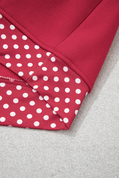 Pink Colorblock Polka Dot Contrast Trim Oversized Sweatshirt