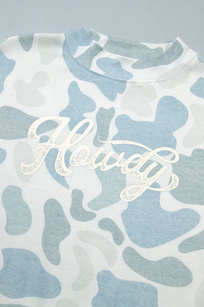 Multicolour Camo Print Howdy Western Style Baggy Pullover Sweatshirt