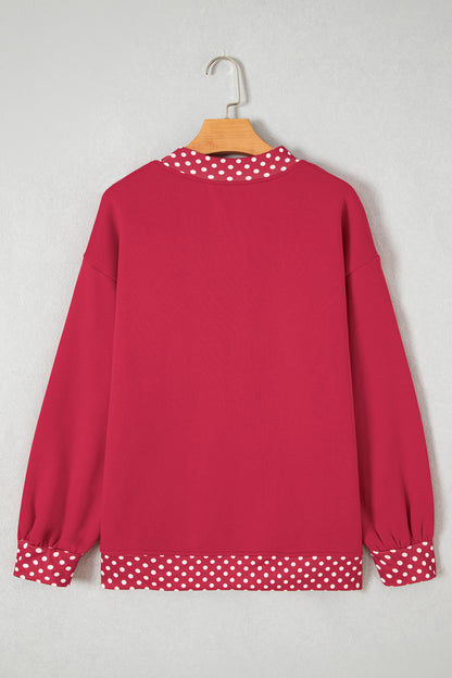Pink Colorblock Polka Dot Contrast Trim Oversized Sweatshirt