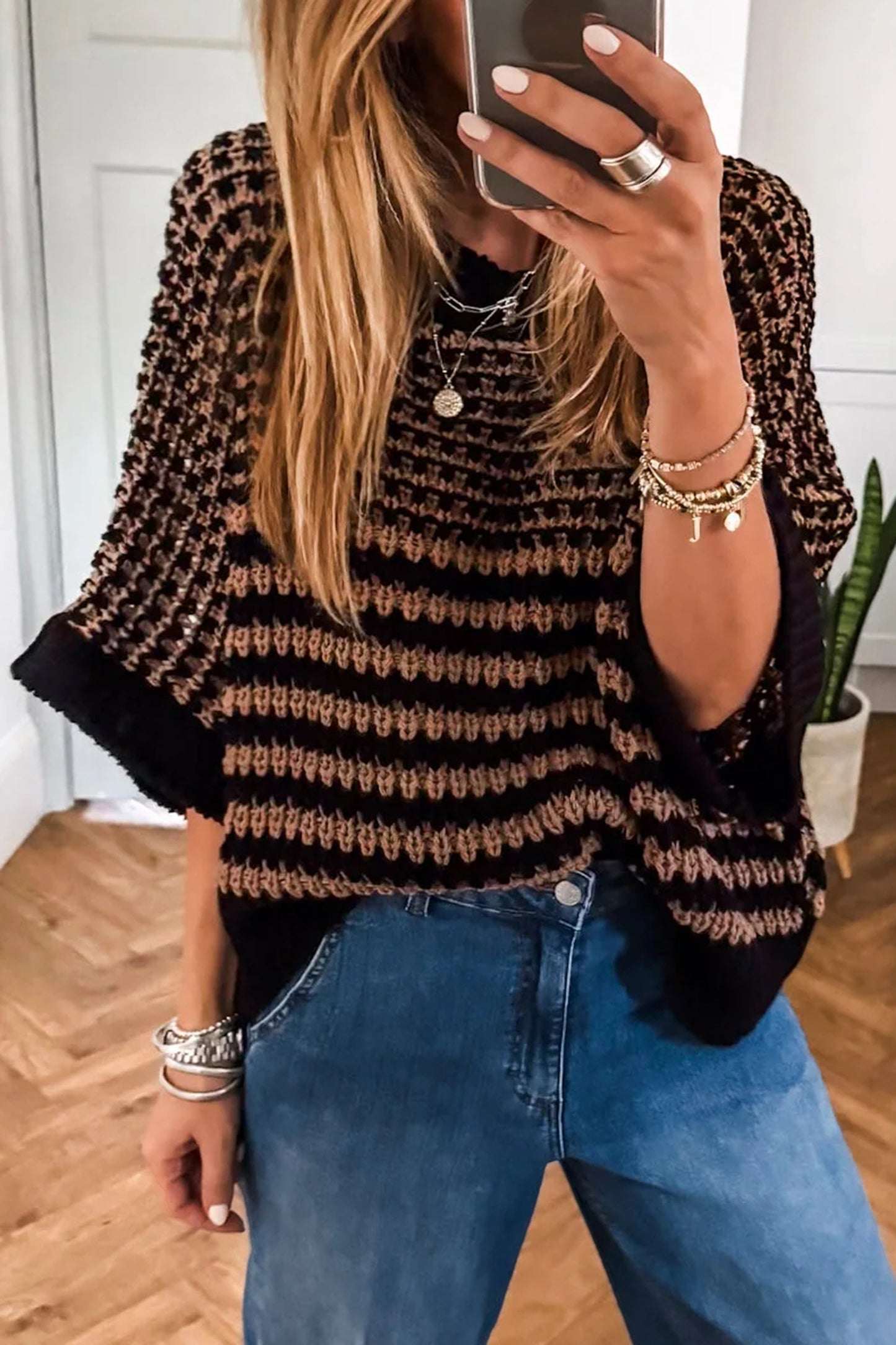 Red 3/4 Draped Sleeve Slouchy Sweater