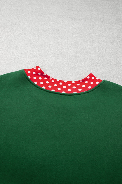 Racing Red Polka Dot Patchwork Round Neck Plus Size Sweatshirt