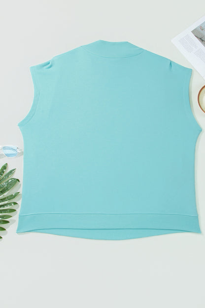 Mint Green Plus Size High Neck Cap Sleeve Top