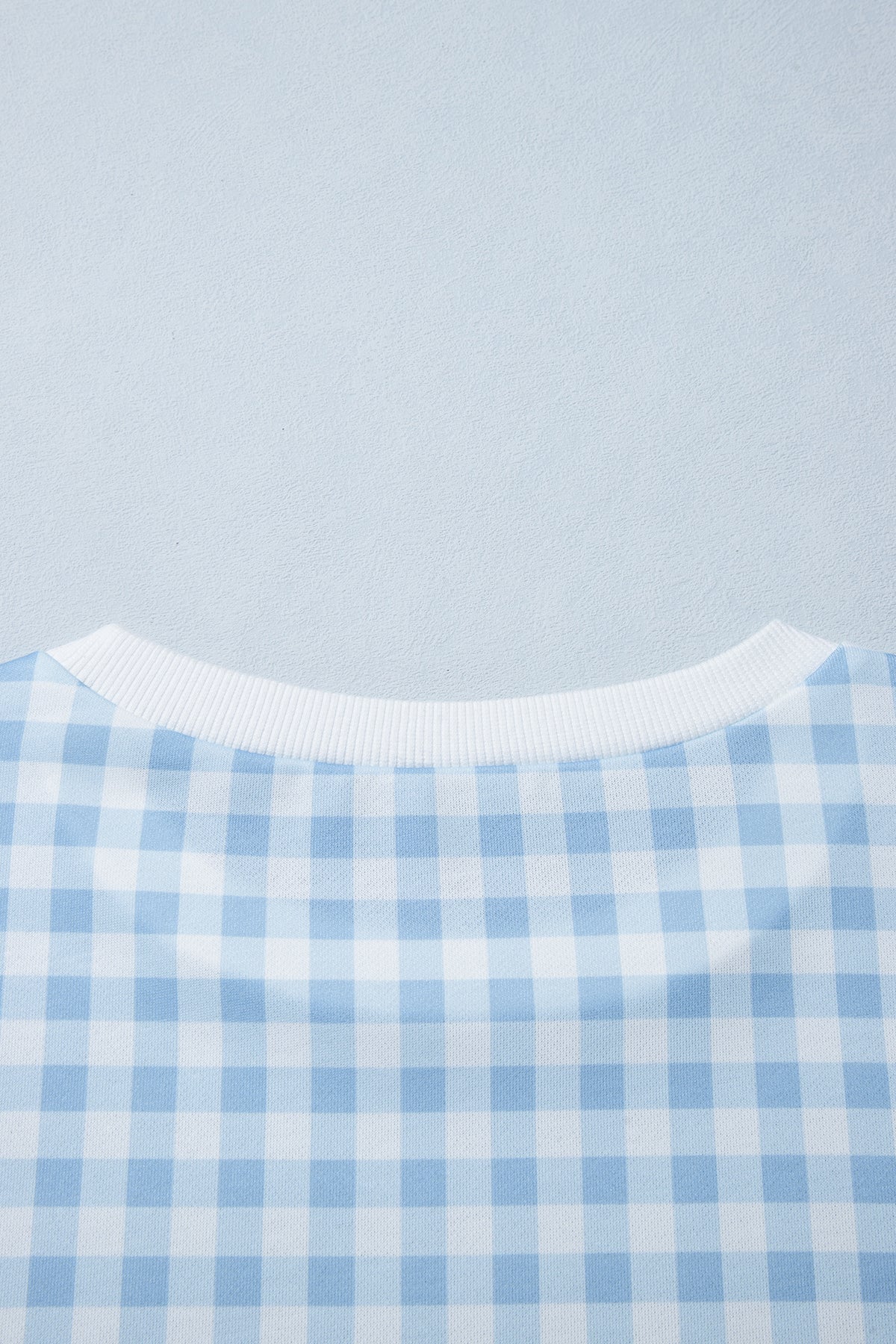 Light Blue Plaid Round Neck Long Sleeve Sweatshirt