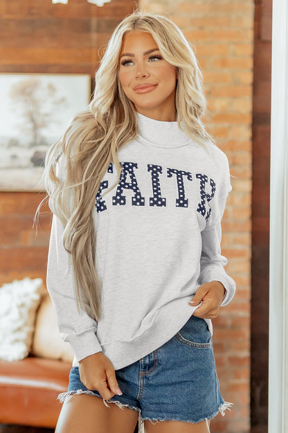 Gray High Neck Polka Dot Slogan Printed Baggy Sweatshirt