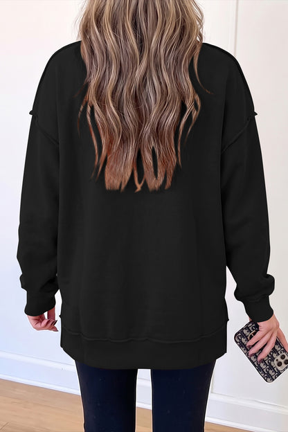 Coffee Oversize Drop Shoulder Reversible Mock Neck Sweatshirt