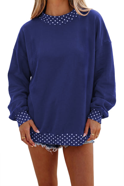 Pink Colorblock Polka Dot Contrast Trim Oversized Sweatshirt
